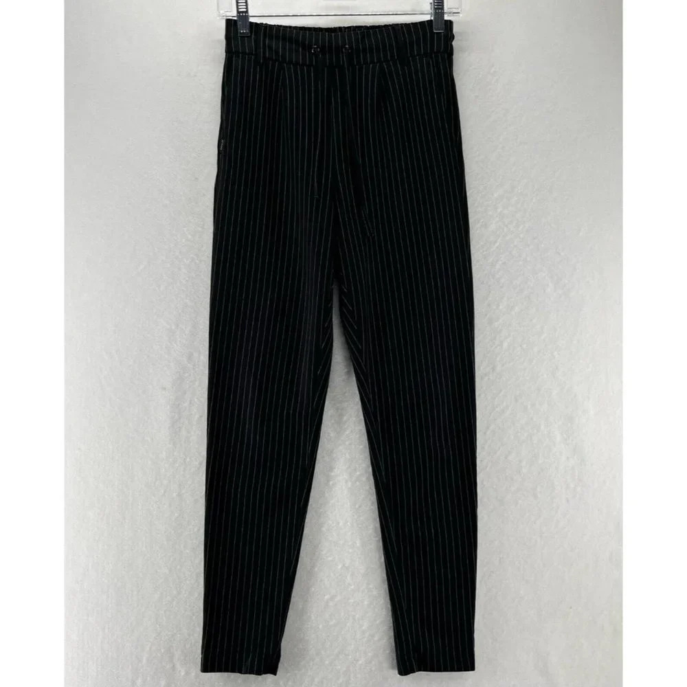 ONLY Blue Denim Pants Women XS/32 Ponte Pinstripe Skinny Ankle Pull On Black